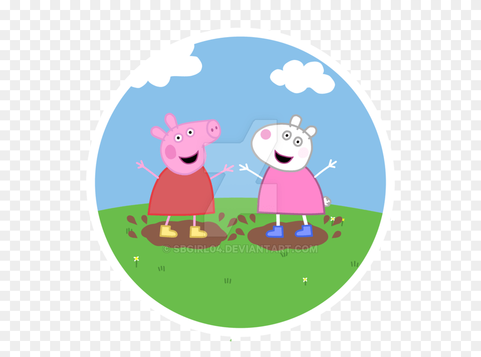 Peppa And Suzy Jumping In Mud Puddles, Cartoon, People, Person Png