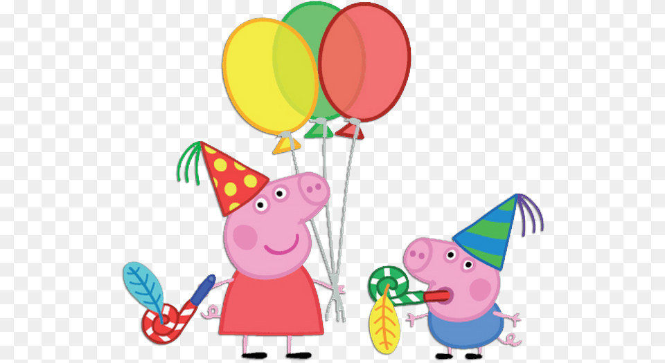 Peppa Pig Balloons Vector Free Download Peppa Pig With Balloons, Balloon, Clothing, Hat, People Png