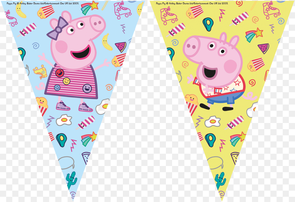 Peppa Pig Banner Triangle Flag Bunting Birthday Party Decorations Peppa Pig Banner Birthday, Applique, Pattern, Clothing, Footwear Png Image