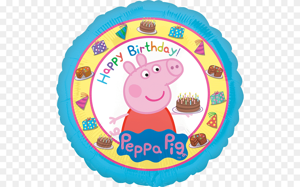 Peppa Pig Foil Balloons, Birthday Cake, Cake, Cream, Dessert Free Png Download