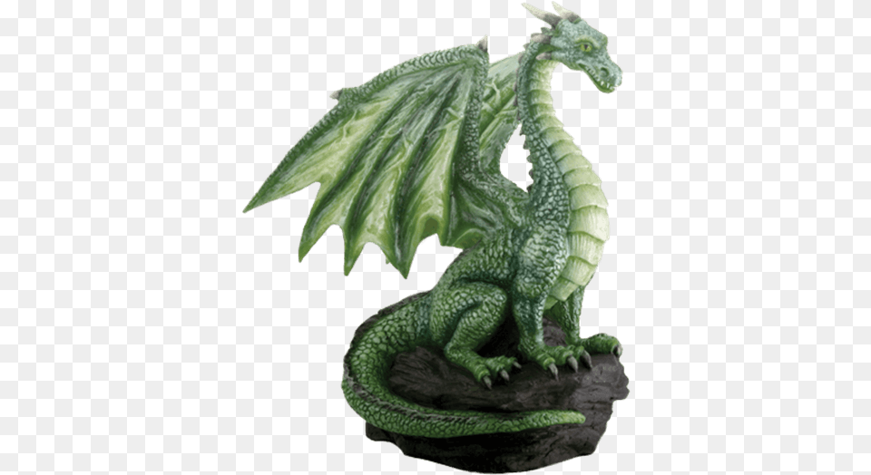 Perched Green Dragon Statue Green Dragon On Rock Figurine, Animal, Lizard, Reptile Free Png Download