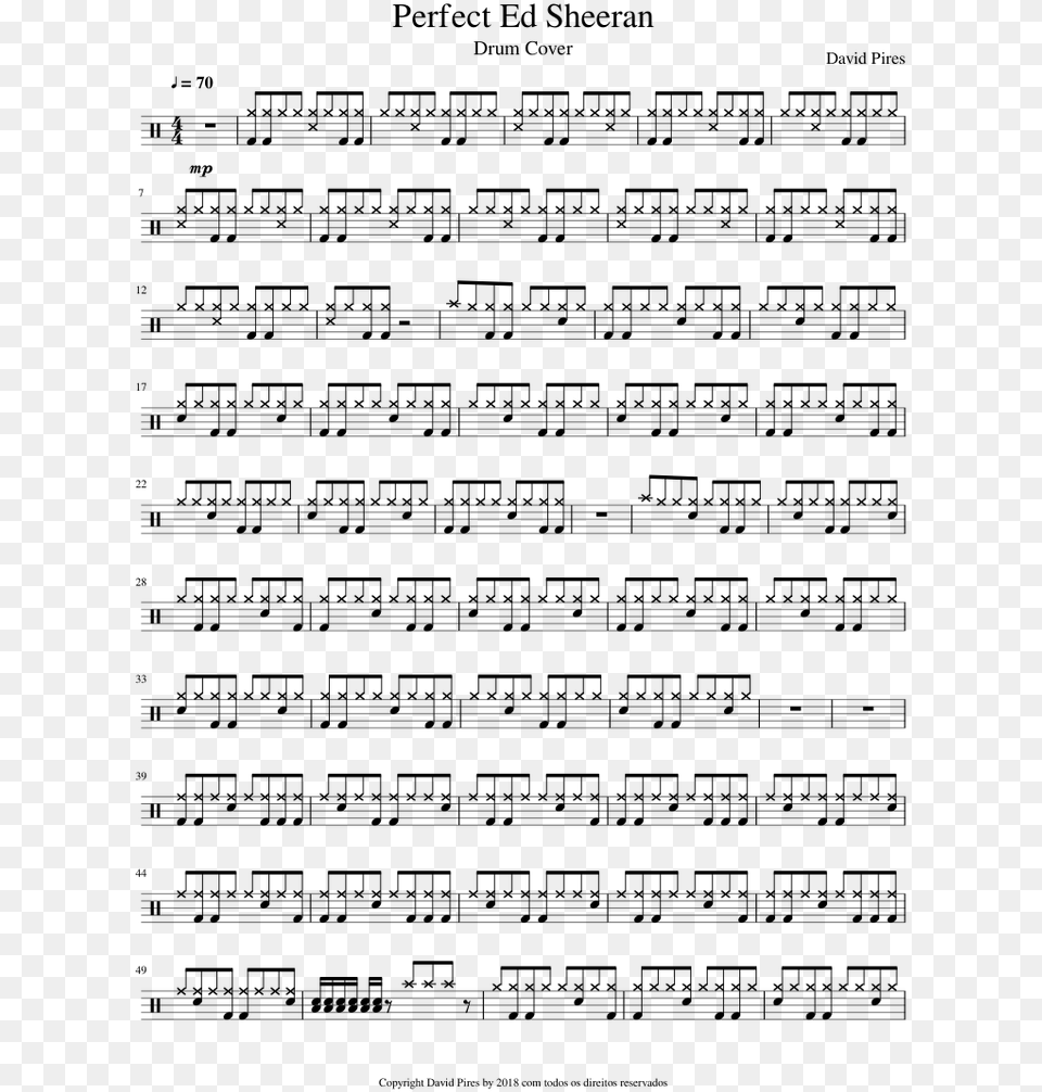 Perfect Ed Sheeran Drum Cover Sheet Music For Percussion Note, Gray Free Png Download