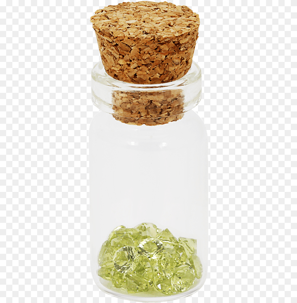 Peridot Colour Crystals For August Birthstone In Glass Bottle, Jar, Plate Free Png Download