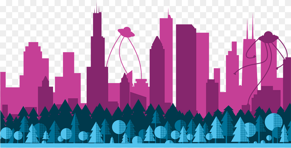 Perks At The Chicago Office Skyline, Art, Graphics, Purple, City Png