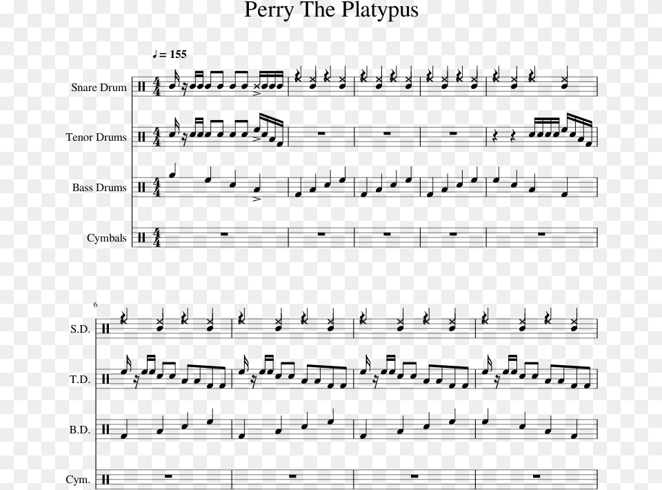 Perry The Platypus Sheet Music For Percussion Sheet Music, Gray Free Png Download