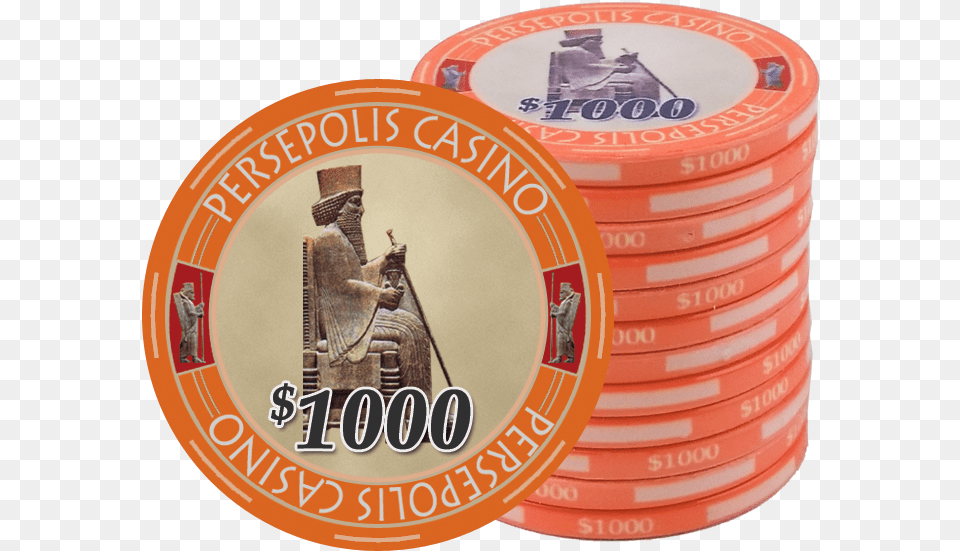 Persepolis Casino Orange 1000 Ceramic Poker Chip Ceramic Poker Chip, Adult, Male, Man, Person Free Transparent Png