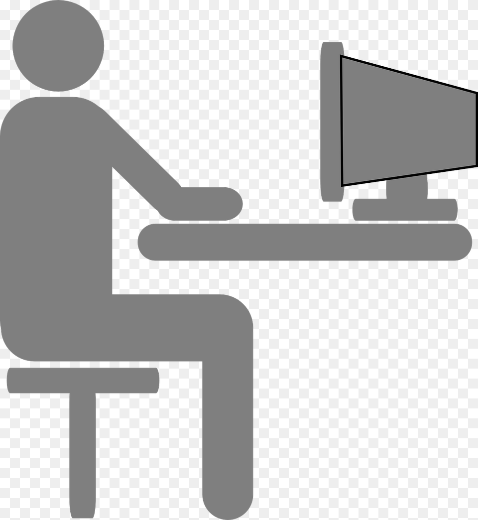 Person At Desk User Desk Grey Screen Work Person Sitting At Computer Clipart, Electronics, Pc, Furniture, Table Free Png Download