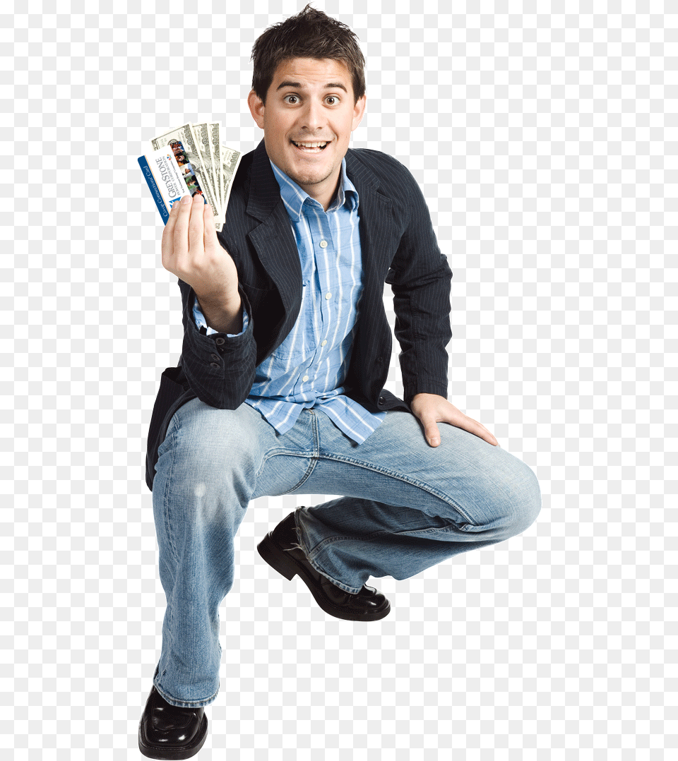 Person Holding Money Sitting, Clothing, Pants, Jeans, Adult Png Image
