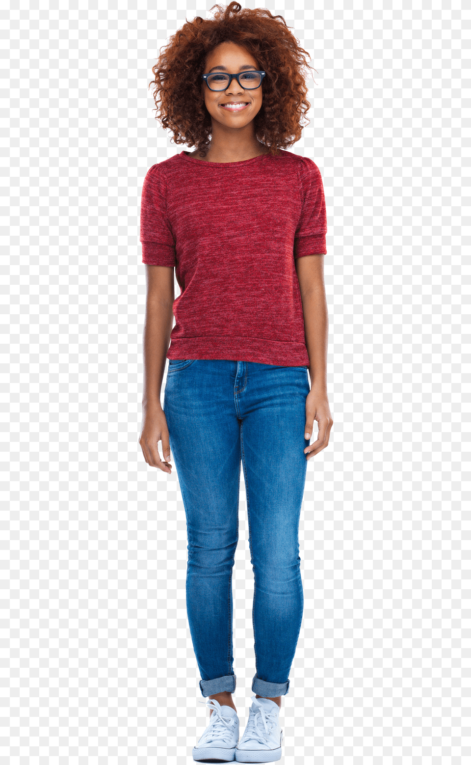 Person In Red Top With Arms By Side Pocket, Jeans, Sleeve, Clothing, Pants Free Png