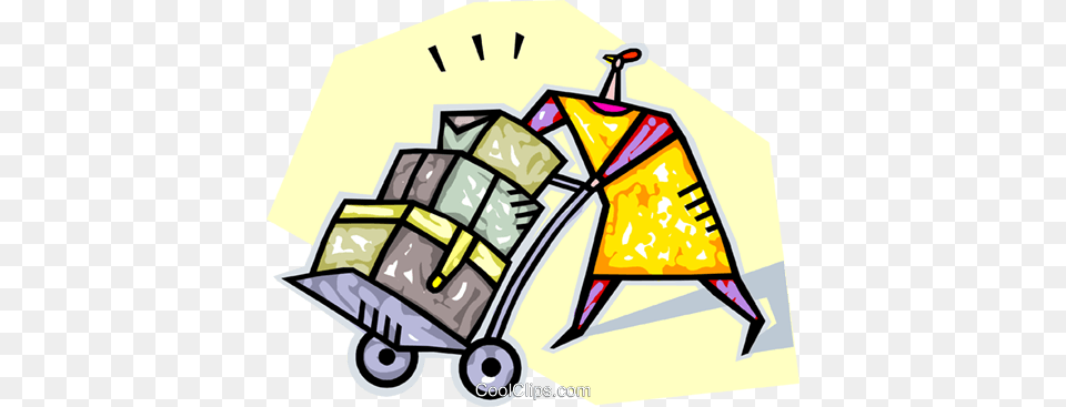 Person Moving Boxes Using A Dolly Royalty Vector Clip Art, Bulldozer, Machine Png Image