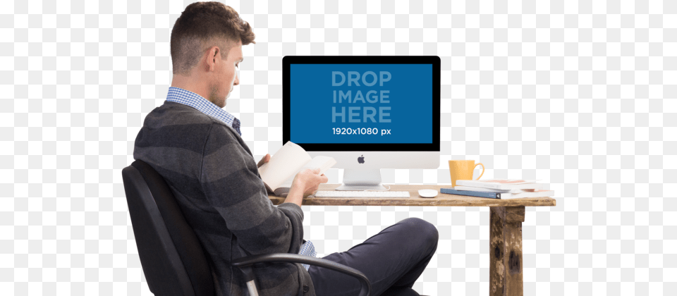 Person On Computer, Table, Monitor, Hardware, Furniture Png