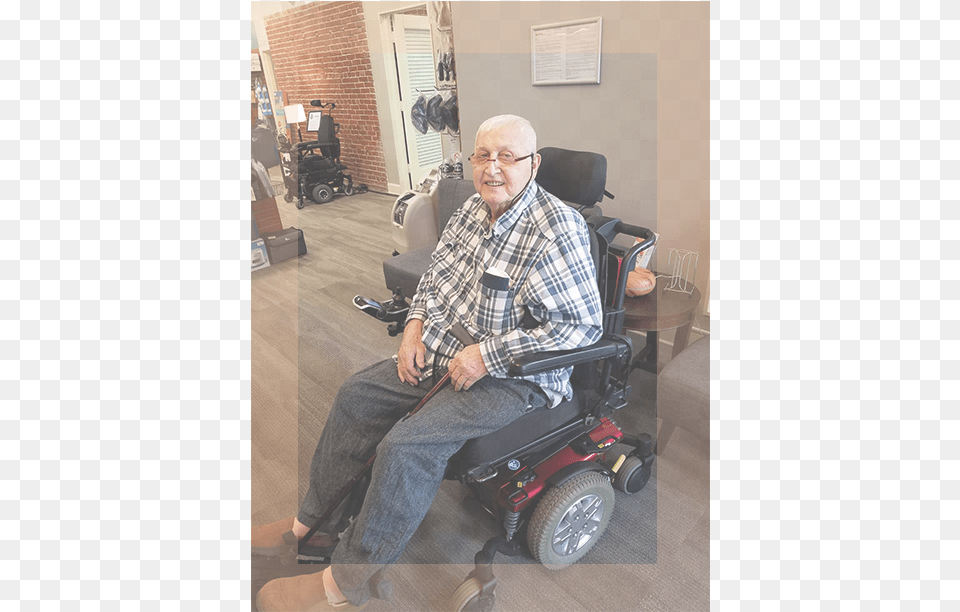 Person Seated In Newly Purchased Power Wheelchair Sitting, Chair, Furniture, Adult, Man Png Image