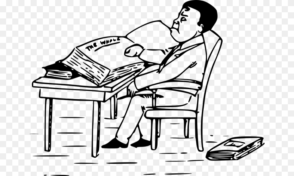 Person Sitting At Desk Drawing Man Reading Book Clipart Black And White, Gray Png