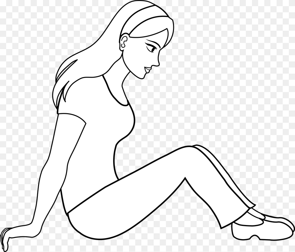 Person Sitting Cartoon Outline, Adult, Female, Woman, Art Png