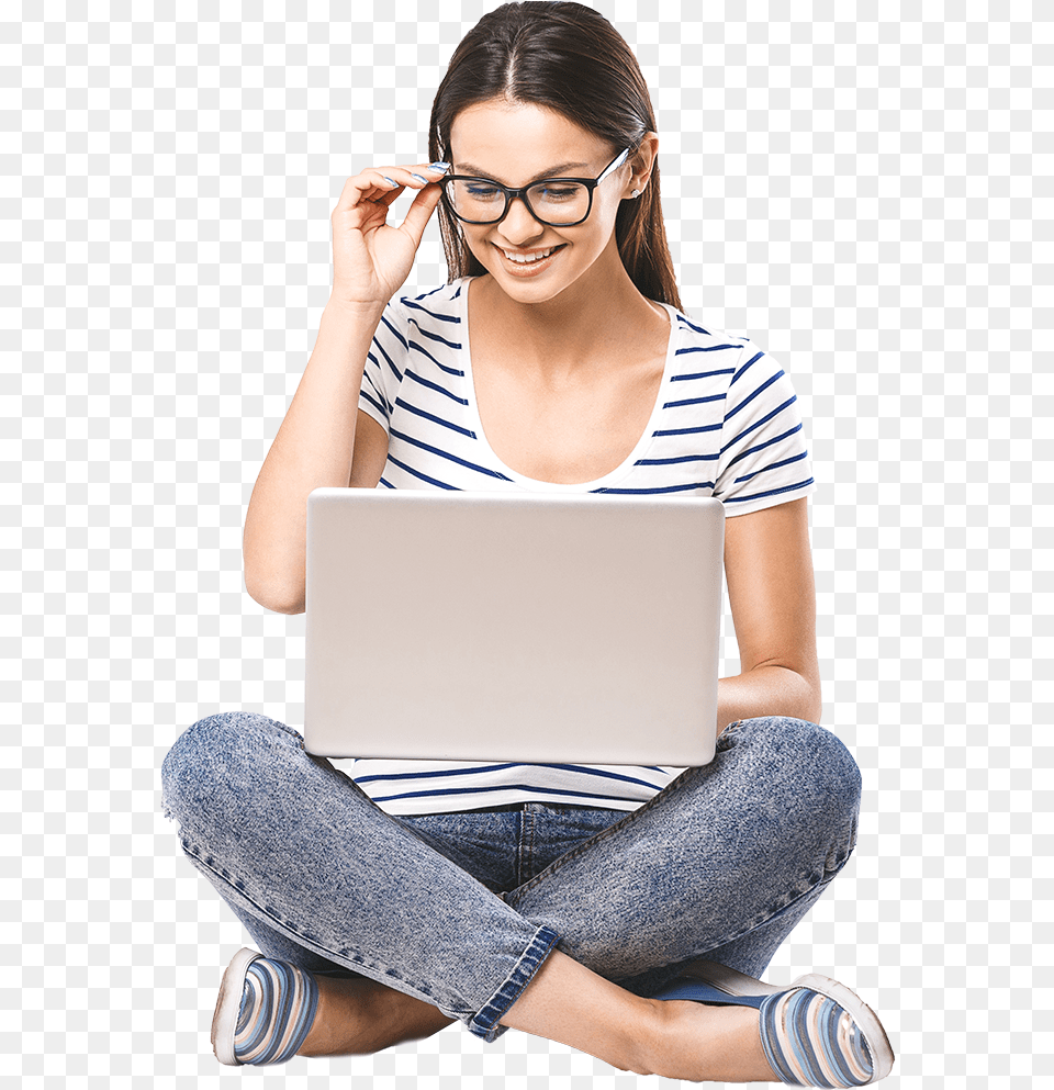 Person Sitting Down Girl Sitting With Laptop, Computer, Electronics, Pc, Pants Png Image
