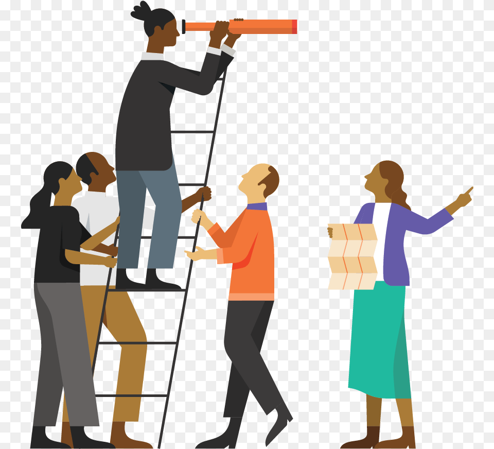 Person Standing In The Middle Of A Tall Ladder Holding People Holding Other People Up, Adult, Woman, Female, Photography Png Image