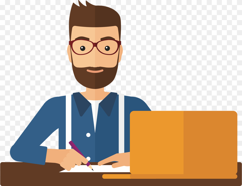 Person Taking Notes Man With Laptop Vector, Reading, Glasses, Accessories, Face Free Png Download