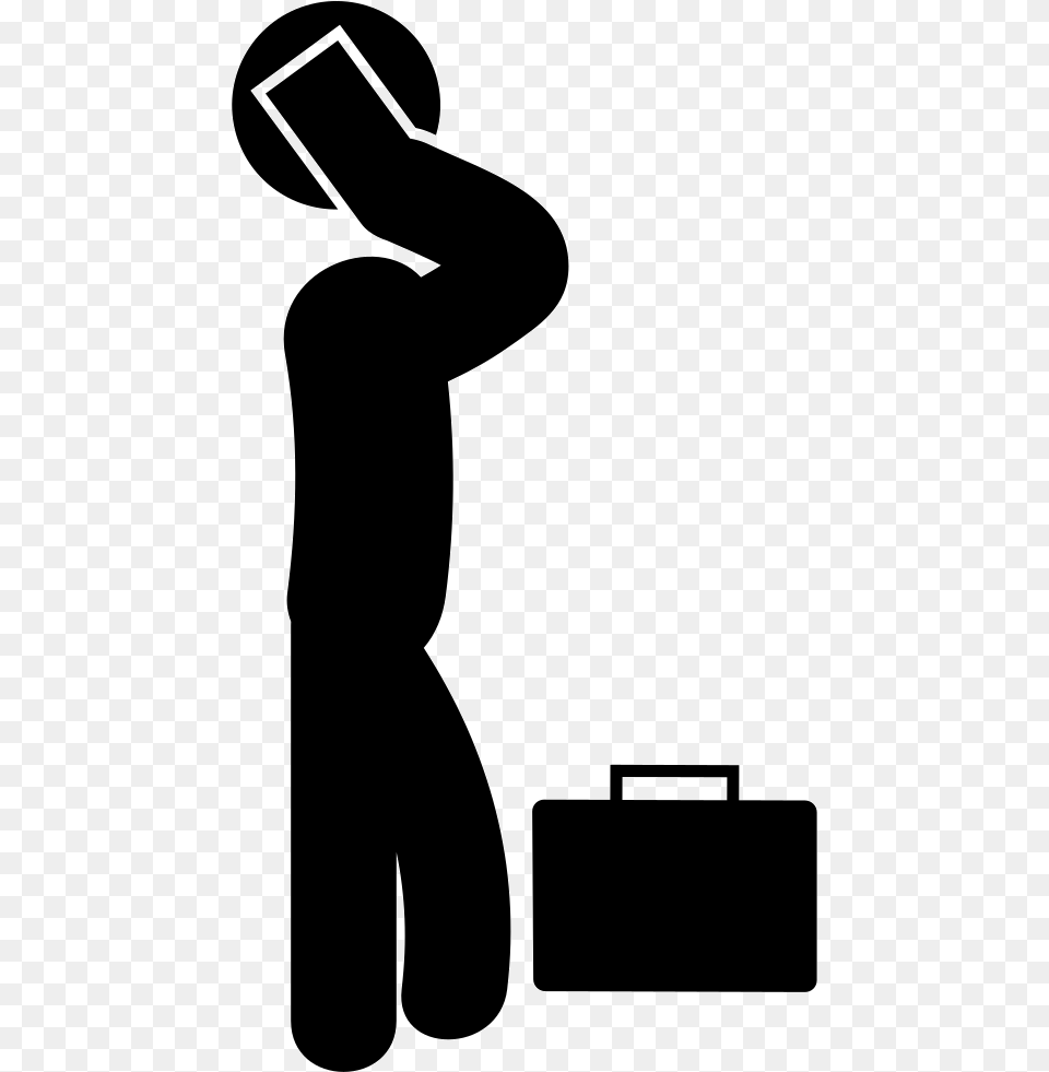 Person Talking With His Smartphone Icono Persona Con Telefono, Silhouette, Bag, Stencil, Briefcase Png Image