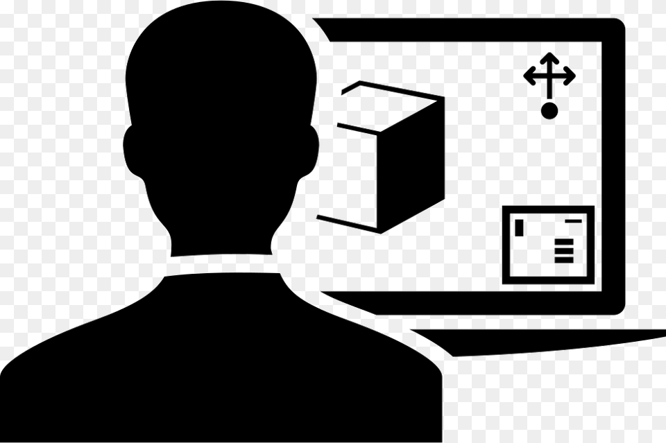 Person Using A 3d Printer By Computer Monitor Comments, Stencil, Silhouette, Adult, Male Free Png Download