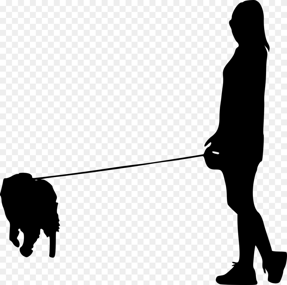 Person Walking Dog Silhouette, Gray Free Transparent Png