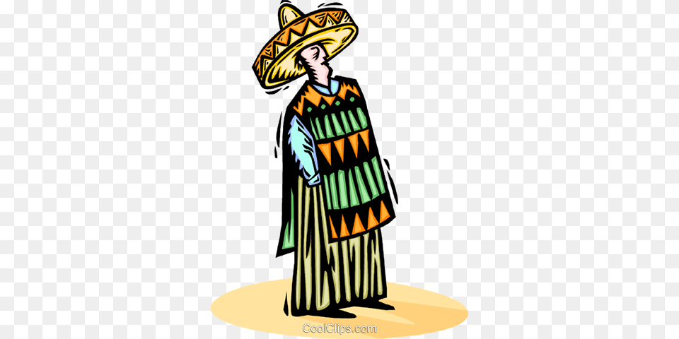 Person Wearing A Sombrero And A Poncho Royalty Vector Clip, Clothing, Costume, Hat, Adult Free Transparent Png
