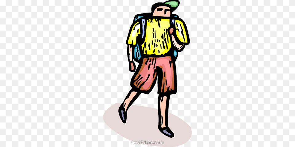 Person With A Knapsack Hiking Royalty Vector Clip Art, Clothing, Shorts, Adult, Female Png