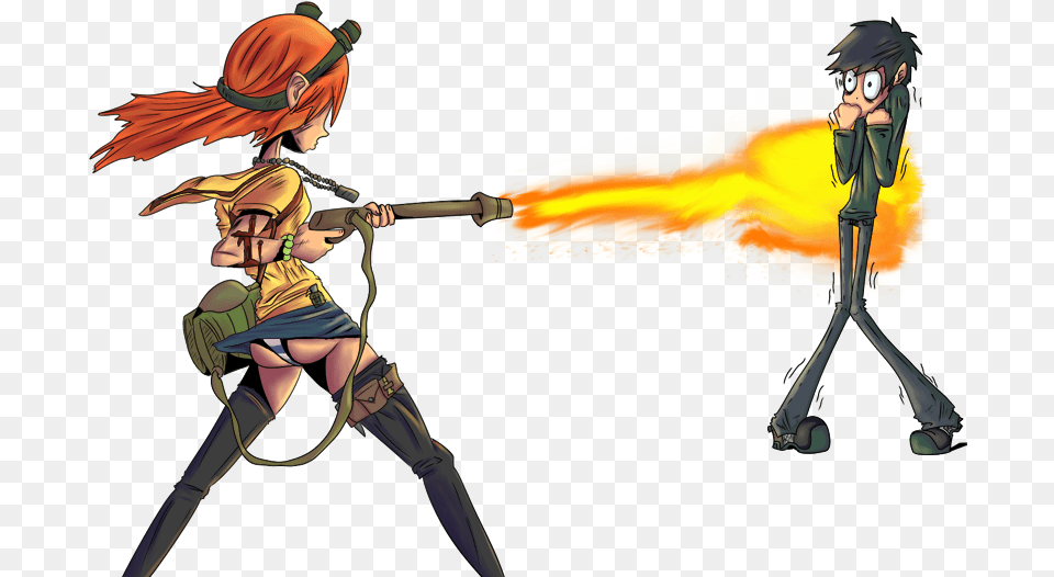 Person With Flamethrower Cartoon Anime Girl With Flamethrower, Book, Comics, Publication, Teen Free Png Download