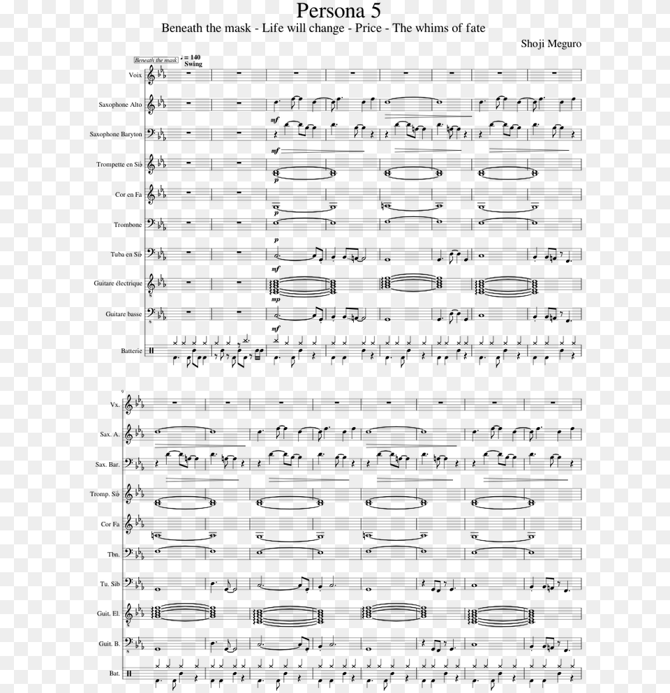 Persona 5 Sheet Music For Piano Alto Saxophone Baritone Persona 4 Main Theme Sheet Music Alto Sax, Gray Png Image