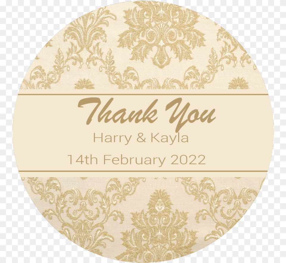 Personalised Damask Pattern Stickers Round Label Wedding Thank You, Home Decor, Disk, Art, Gold Free Png