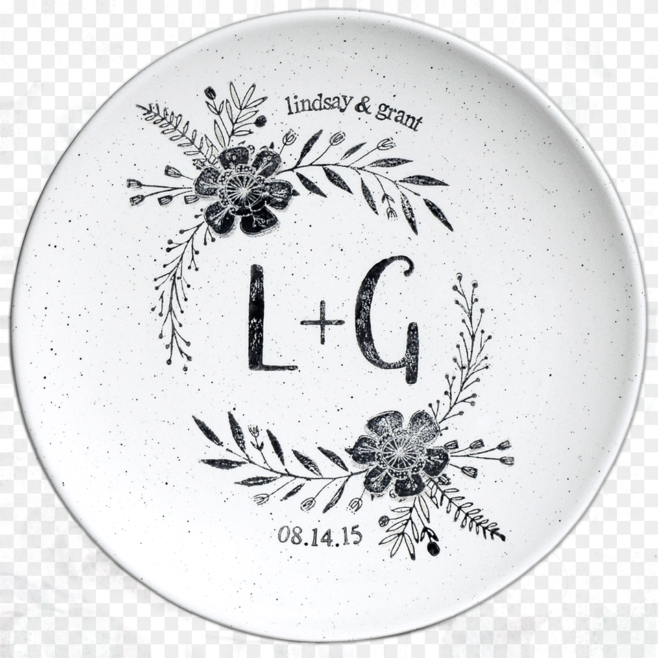 Personalized Anniversary Plate With Flower Design With Basic Flower Black And White Out Lines Plates, Food, Meal, Dish, Art Free Png