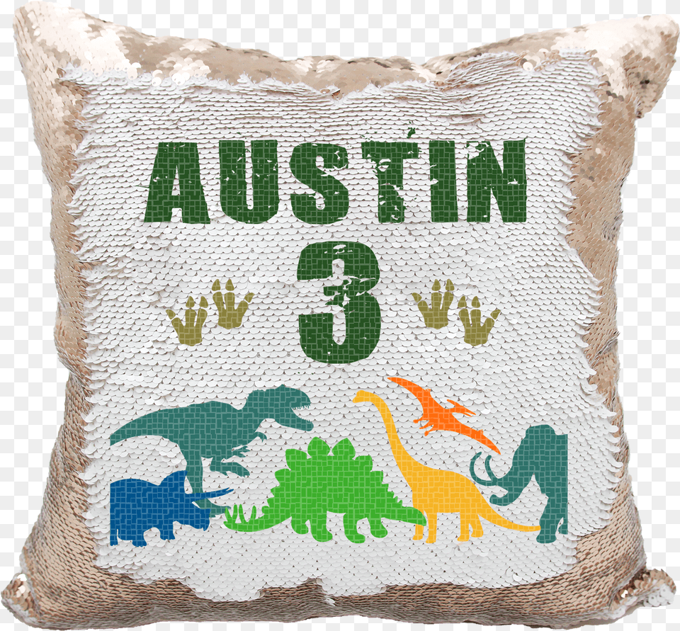 Personalized Birthday Dinosaur Footprints Reversible Personalized Unicorn Sequin Pillow, Bag, Cushion, Home Decor, Person Free Png Download