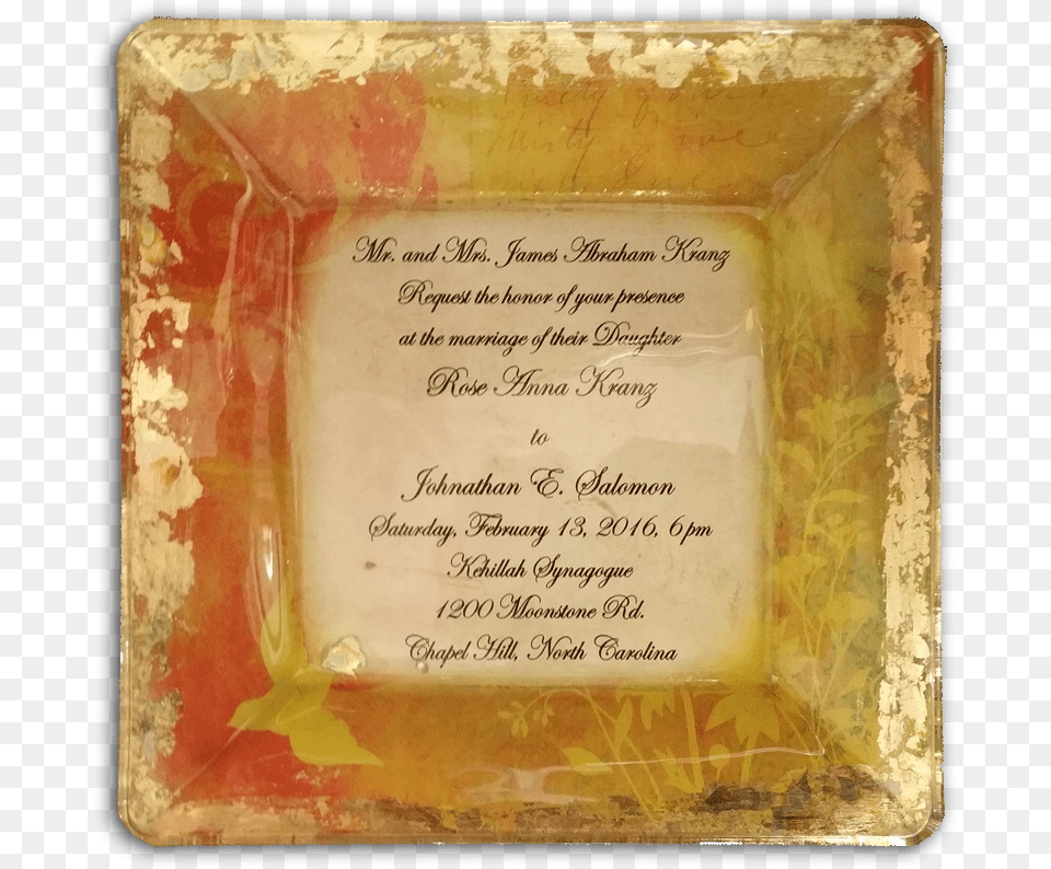 Personalized Glass Wedding Plate With Gold Leaf Accent Handwriting, Text Png