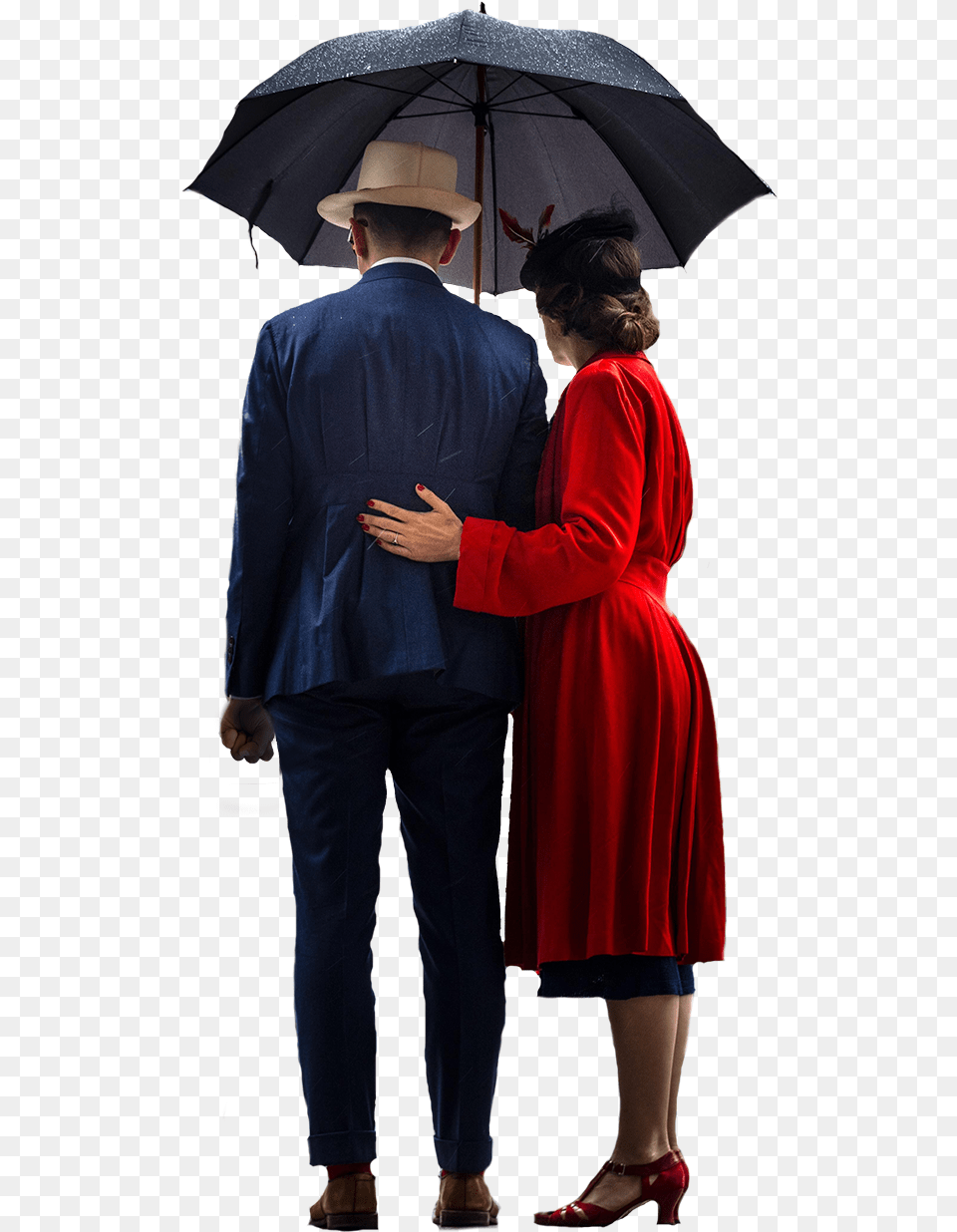 Personcouple Standing Under An Umbrella Download Human With Umbrella, Clothing, Coat, Adult, Person Png