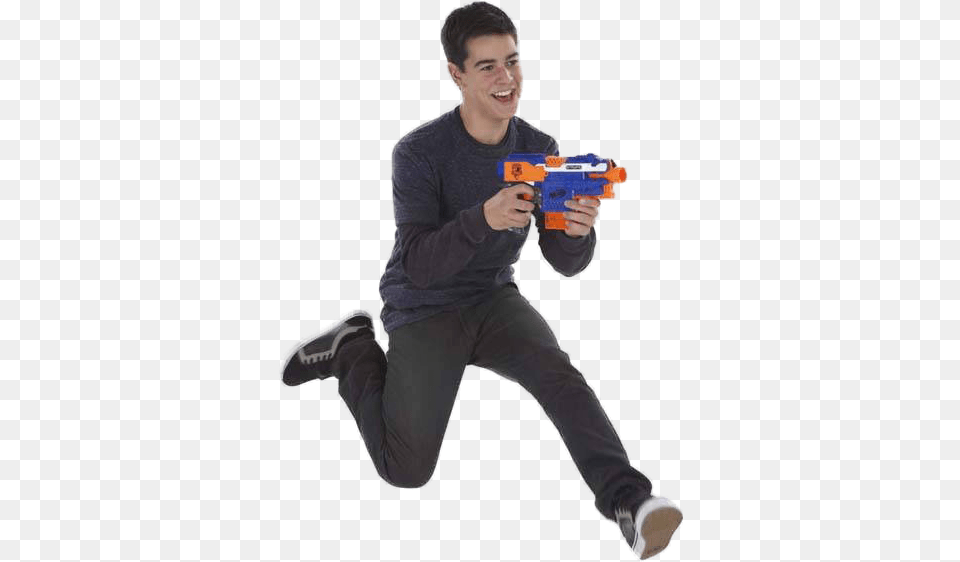 Personguy Running With A Nerf Gun Guy With Nerf Gun, Toy, Adult, Male, Man Free Png Download