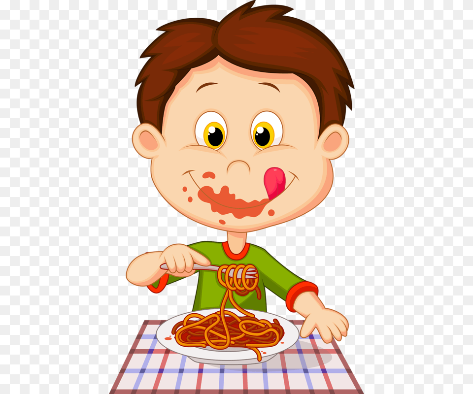 Personnages Illustration Individu Personne Boy Eating Spaghetti Clipart, Cutlery, Pasta, Food, Fork Free Png Download
