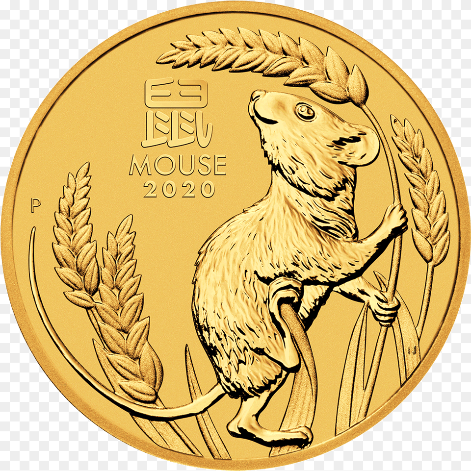 Perth Lunar 2020 Gold Front Perth Mint Platinum Mouse Coin, Animal, Bird, Chicken, Fowl Png Image
