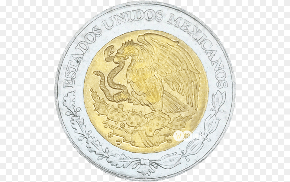 Pesos At Center Along The Year Of Issue To The Left Coin, Money, Plate, Animal, Bird Free Png