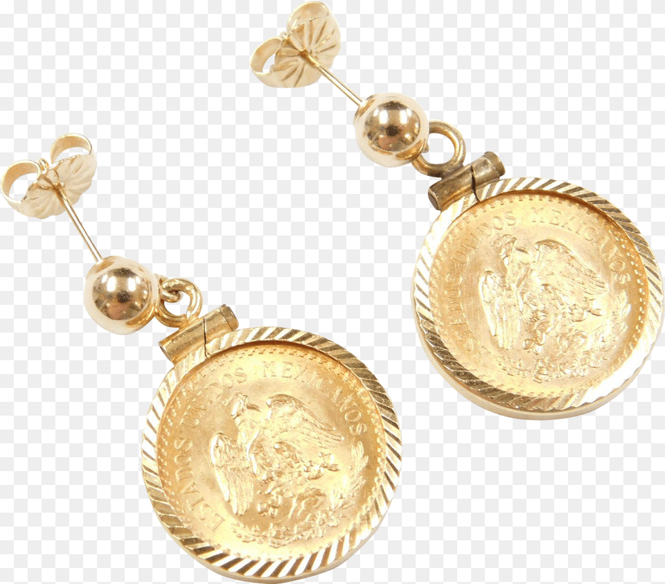 Pesos Coin Earrings 22k Mexican Gold Coin Earrings, Accessories, Earring, Jewelry, Locket Free Png