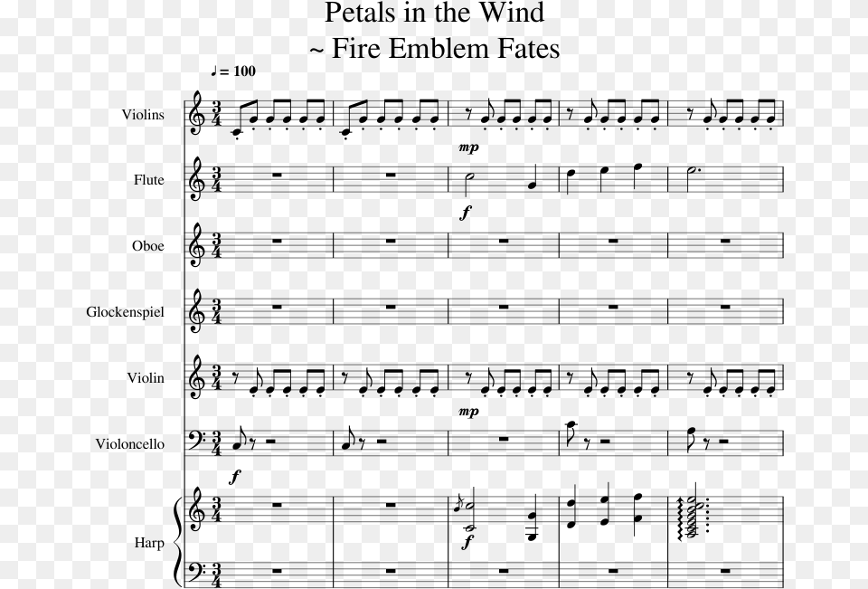 Petals In The Wind Fire Emblem Fates Sheet Music Petals In The Wind Sheet Music Fire Emblem, Gray Png