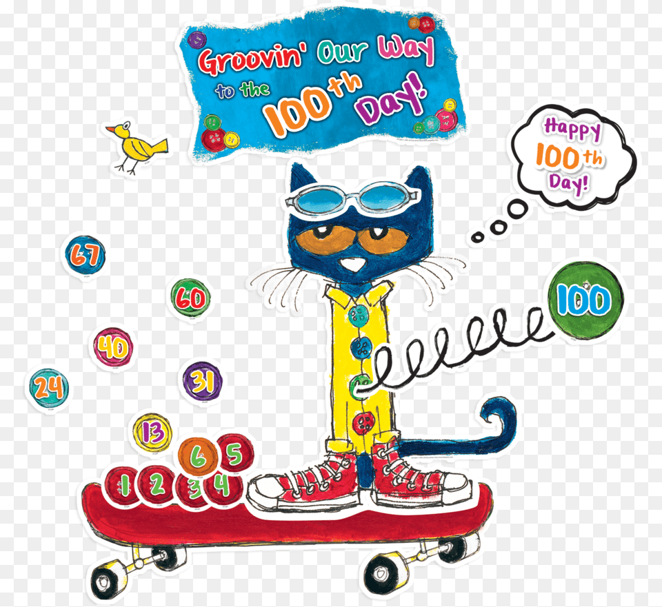 Pete The Cat 100 Groovy Days Of School Bulletin Pete The Cat Classroom Decoration, Sticker, Person, Face, Head Free Png