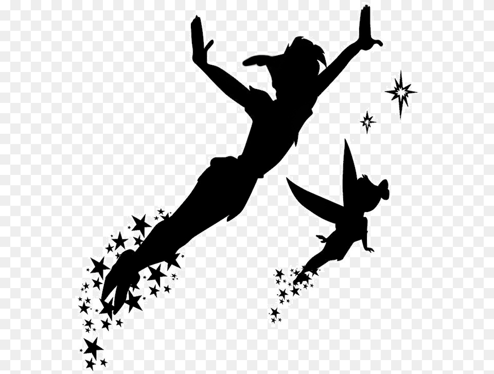 Peter Pan And Tinkerbell Silhouette, Stencil, Person, Outdoors, Dancing Png Image