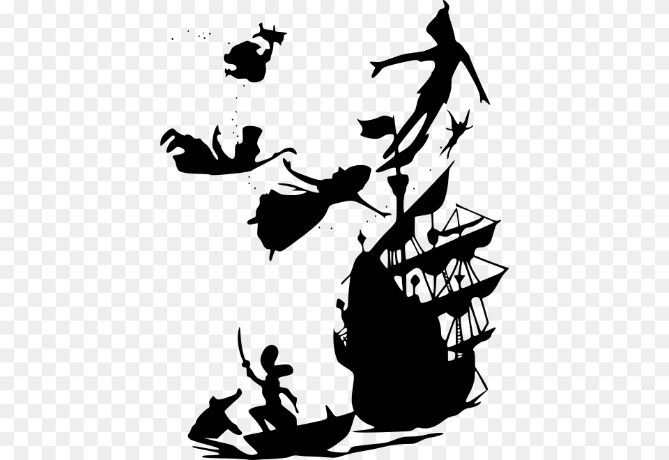 Peter Pan Ship Silhouette, Gray Free Transparent Png
