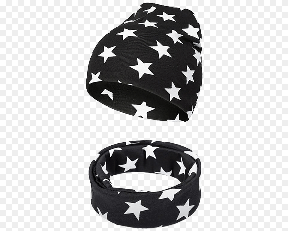 Petite Bello Accessories Black Star Pattern Hat Scarf Nkrnk A Epice Set, Clothing, Headband, Cap Png Image