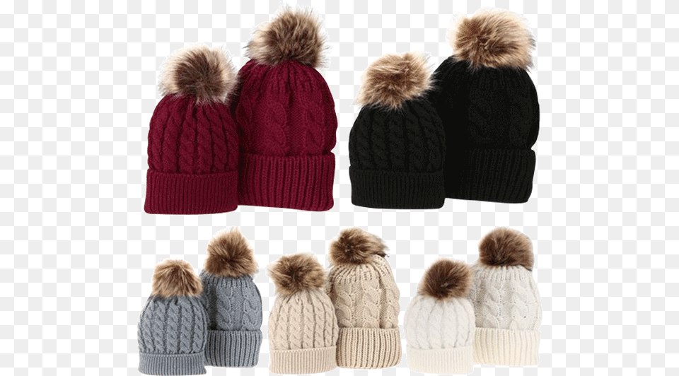 Petite Bello Hat Fur Ball Mommy Amp Baby Hat Mum And Baby Matching Hat Uk, Cap, Clothing, Hoodie, Knitwear Free Png Download