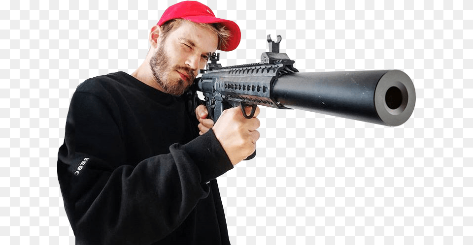 Pewdiepie Transparent Pewdiepie Holding A Gun, Firearm, Rifle, Weapon Png