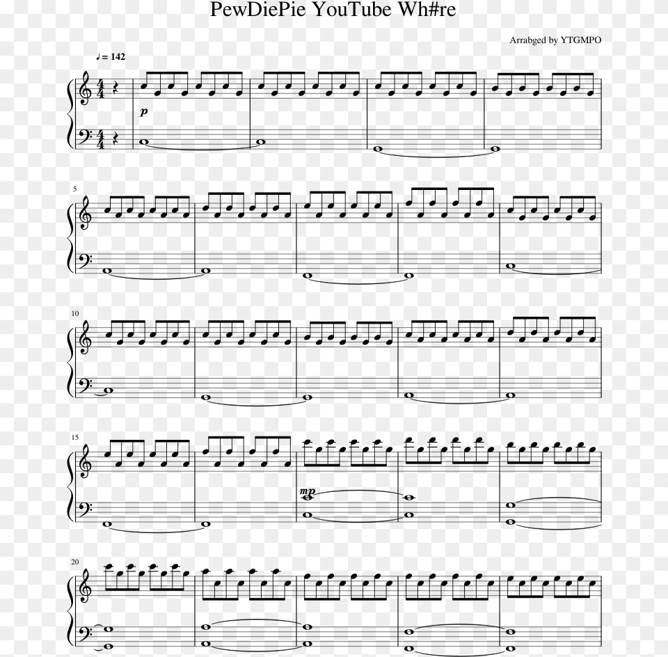 Pewdiepie Youtube Wh Stranger Things Sheet Music, Gray Free Transparent Png