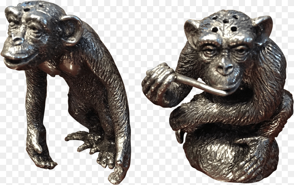 Pewter Chimpanzees Salt And Pepper 2 Pieces Animal Figure Png Image