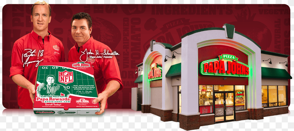 Peyton Manning Papa Johns Franchise, Advertisement, Restaurant, Indoors, Adult Free Transparent Png