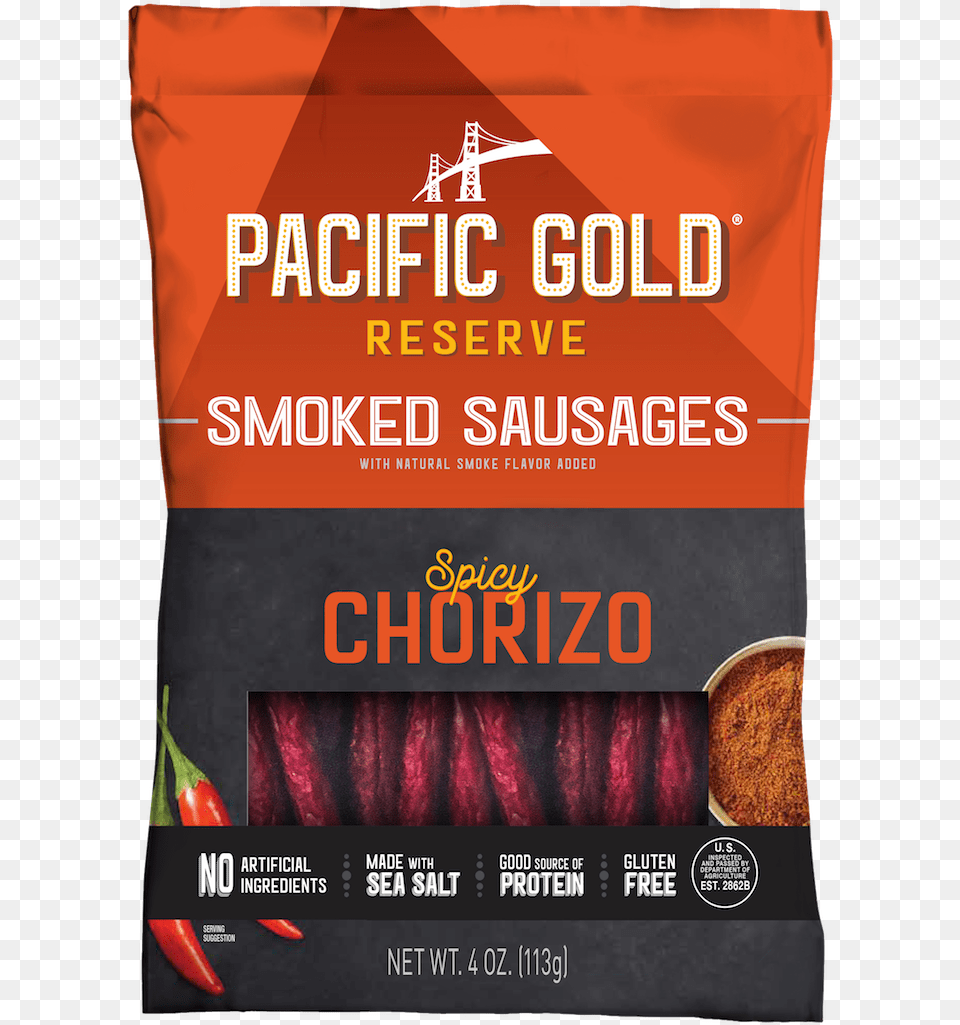 Pgr Spicy Chorizo Smoked Sausage 4 Oz Pacific Gold Reserve Sweet Korean Bbq Pork Jerky, Advertisement, Book, Poster, Publication Free Png