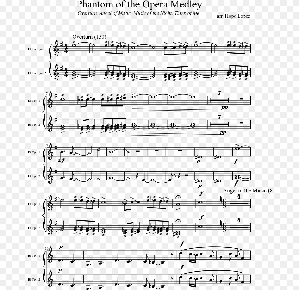 Phantom Of The Opera Medley Sheet Music Composed By Phantom Of The Opera Notes Trumpet, Gray Free Png